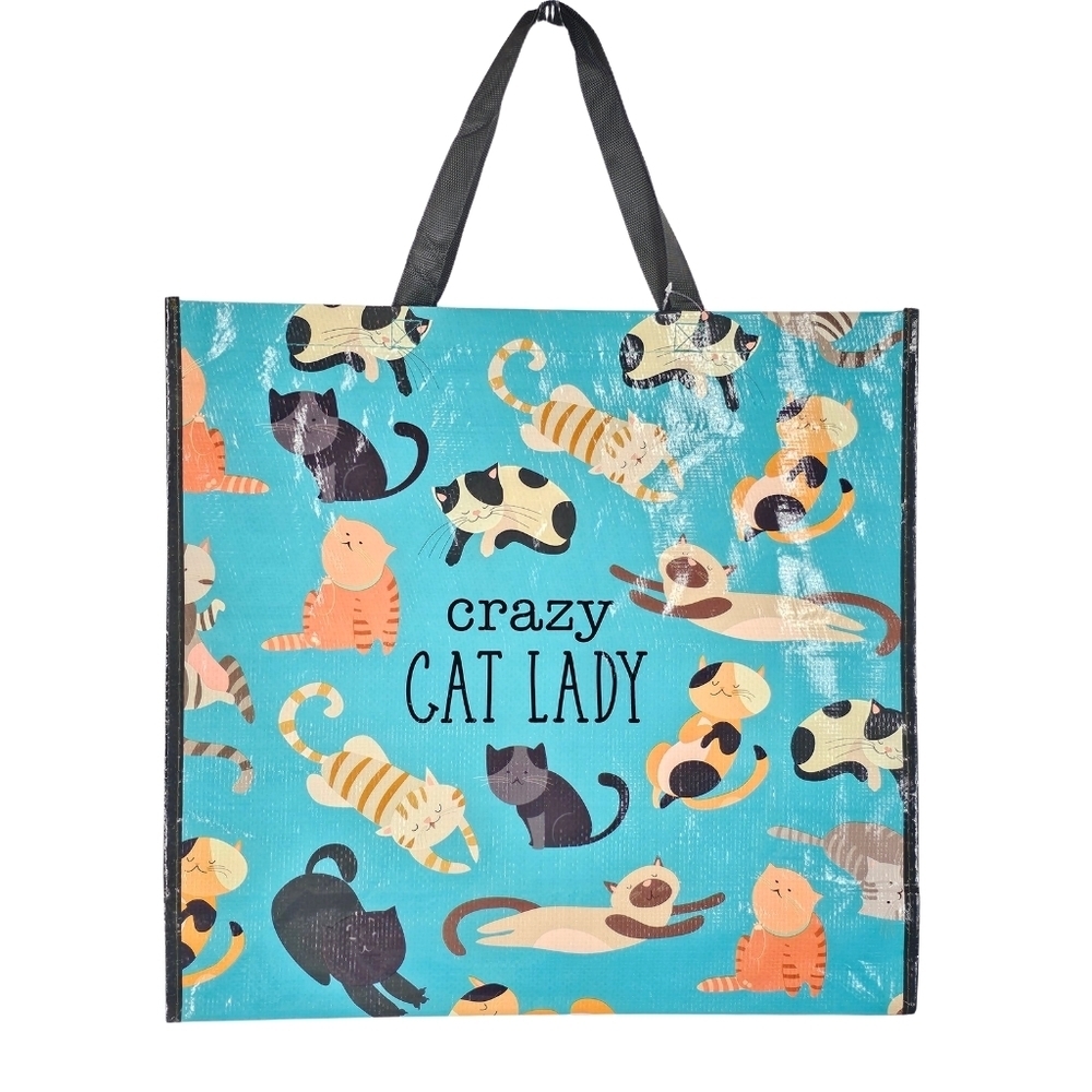 Crazy Cat Lady Tote Bag Reusable Carryall L Shopping Gym Novelty Pop Art Beach